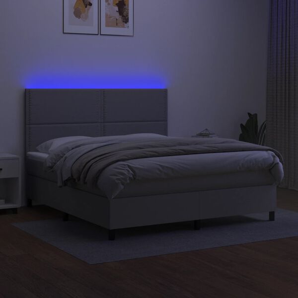 vidaXL Cama box spring colch&oacute;n y luces LED tela gris claro 160x200 cm