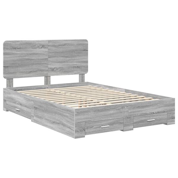vidaXL Estructura de cama con cabecera Gris Sonoma 140 x 190 cm