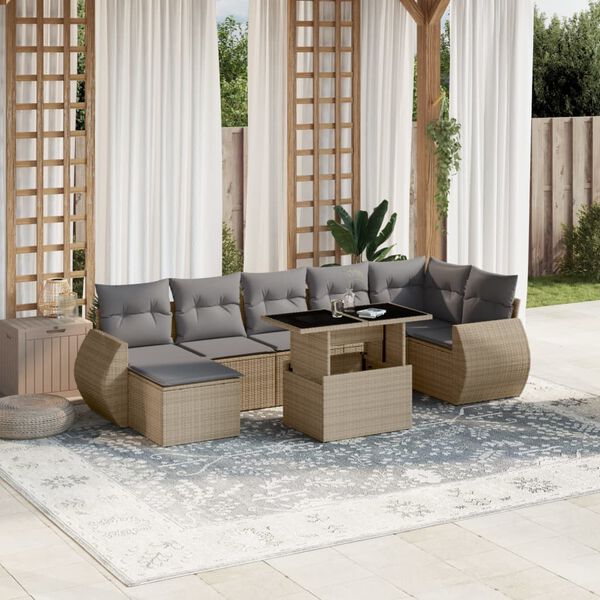 vidaXL Set de sof&aacute;s de jard&iacute;n y cojines 8 piezas rat&aacute;n sint&eacute;tico beige