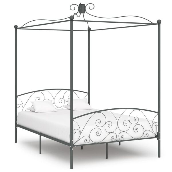 vidaXL Estructura cama con dosel sin colch&oacute;n metal gris 120x200 cm