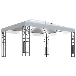 vidaXL Cenador con doble techo y tira de luces LED blanco 3x4 m