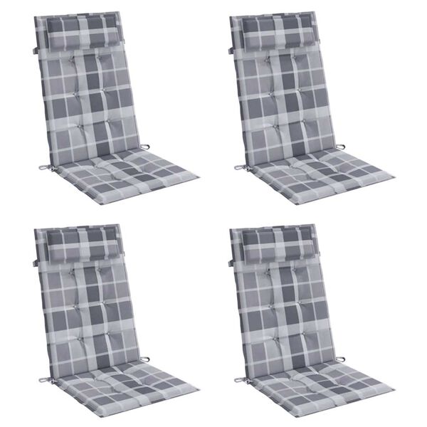 vidaXL Cojines de silla respaldo alto 4 uds tela Oxford a cuadros gris
