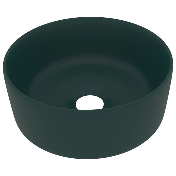 vidaXL Lavabo de lujo redondo cerámica verde oscuro mate 40x15 cm