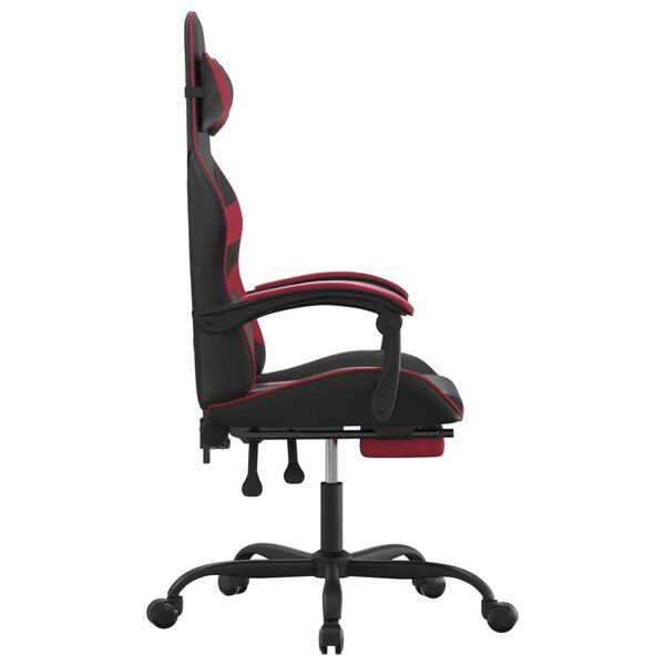 vidaXL Silla gaming con reposapiés cuero sintético negro rojo tinto