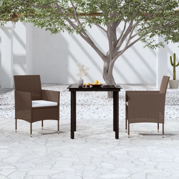 vidaXL Juego de comedor de jardín 3 piezas con cojines marrón y negro