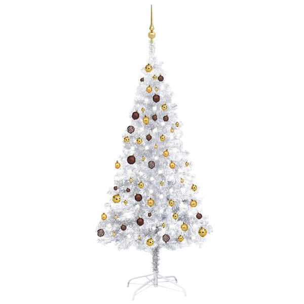 vidaXL &Aacute;rbol de Navidad preiluminado con luces y bolas plateado 180 cm