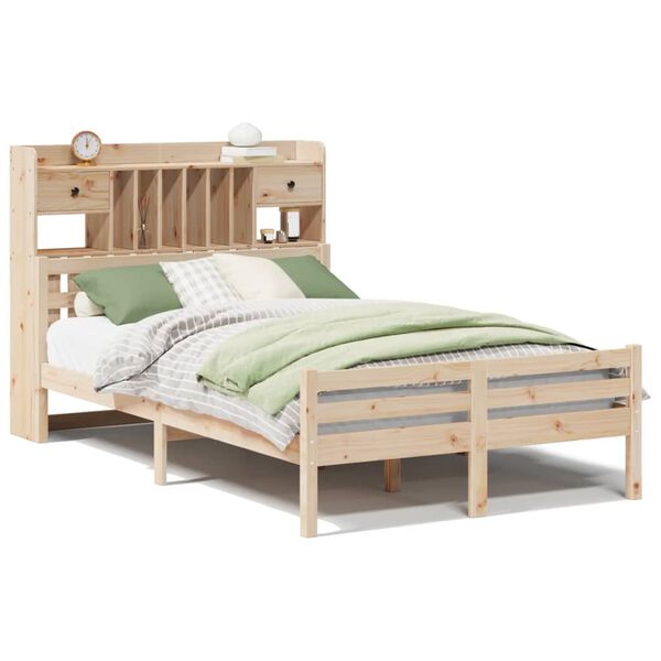 vidaXL Cama con estanter&iacute;a sin colch&oacute;n madera maciza de pino 135x190cm