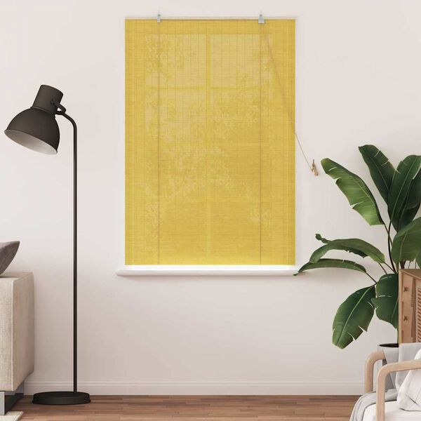 vidaXL Estor enrollable con cortinas Amarillo 120 x 160 cm Bamb&uacute;