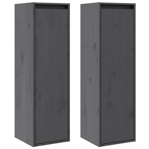 vidaXL Armarios de pared 2 uds madera maciza pino gris 30x30x100 cm