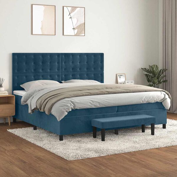 vidaXL Cama box spring con colch&oacute;n terciopelo azul oscuro 200x200 cm