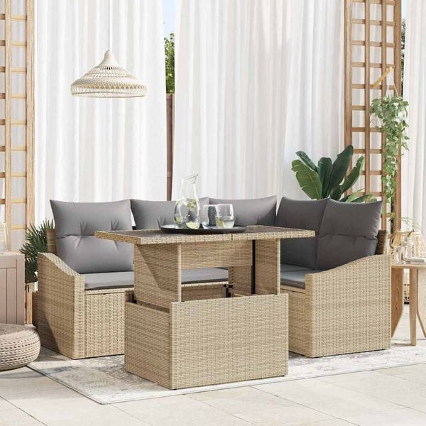 vidaXL Conjunto de sof&aacute; de jard&iacute;n con coj&iacute;n 5 pcs Beige y Gris Claro