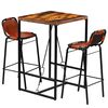 vidaXL Set muebles bar 3 pzas madera reciclada cuero cabra aut&eacute;ntico