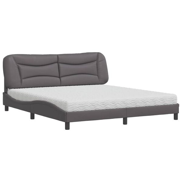 vidaXL Cama con colch&oacute;n Hvar cuero sint&eacute;tico gris 180x200 cm