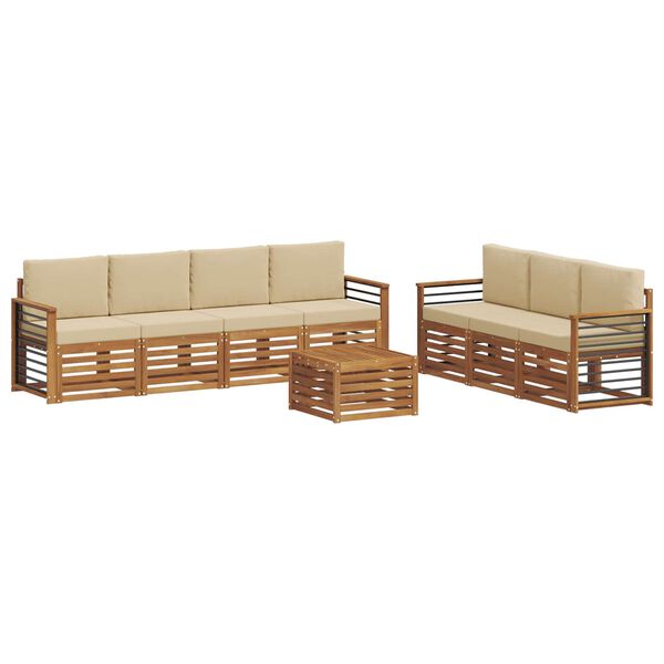 vidaXL Juegos de sof&aacute;s 8 pcs Natural y Beige Madera de Acacia S&oacute;lida