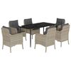 vidaXL Set comedor jard&iacute;n 7 pzas y cojines rat&aacute;n sint&eacute;tico gris claro