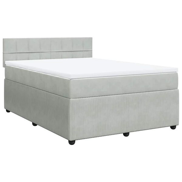 vidaXL Cama box spring con colch&oacute;n terciopelo gris claro 140x190 cm