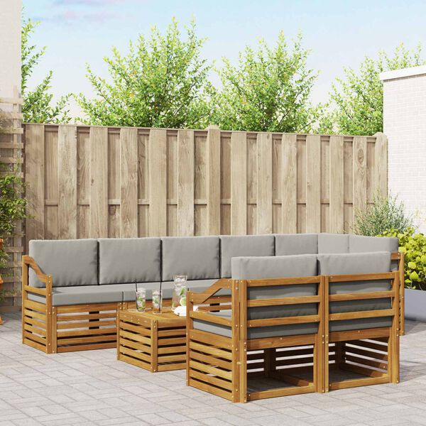 vidaXL Juegos de sof&aacute;s con coj&iacute;n 9 pcs Gris Natural y Claro