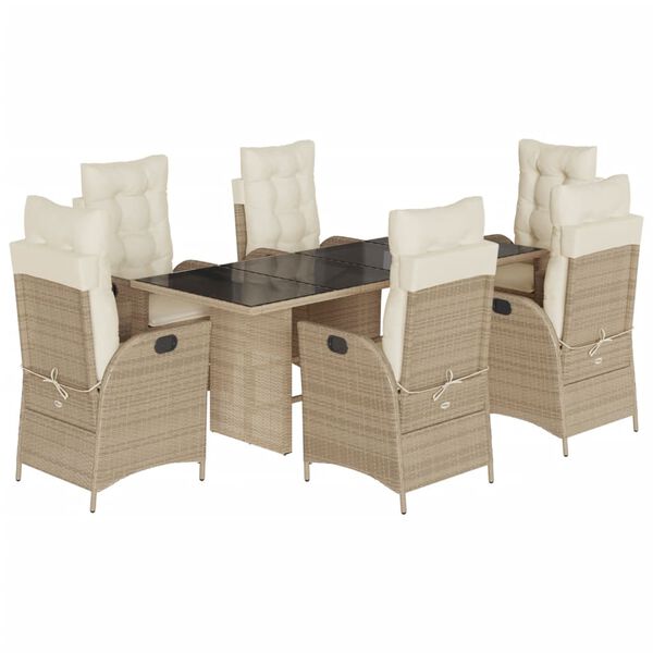 vidaXL Set comedor de jard&iacute;n 7 pzas con cojines rat&aacute;n sint&eacute;tico beige