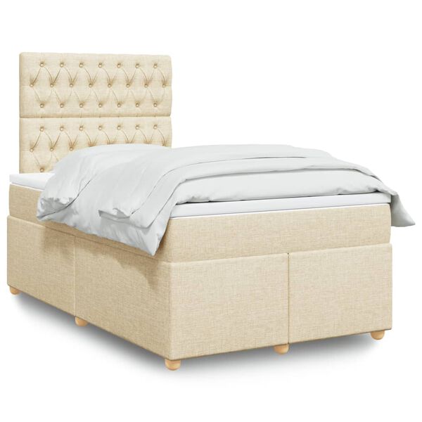 vidaXL Cama box spring con colch&oacute;n tela color crema 120x200 cm