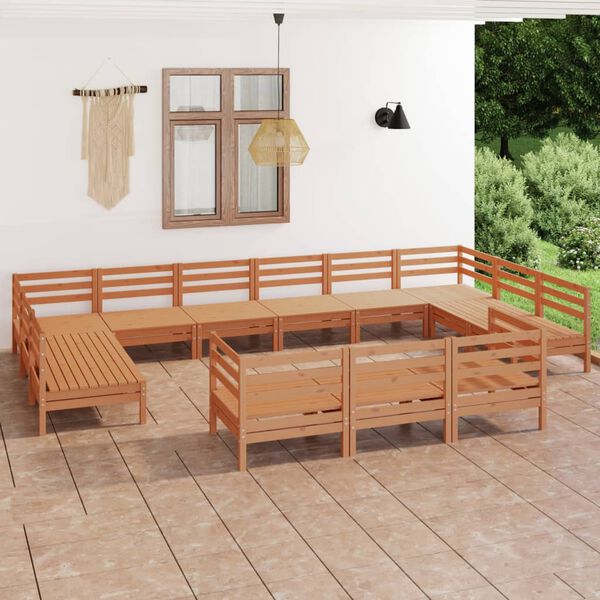 vidaXL Juego muebles de jard&iacute;n 13 pzas madera maciza pino marr&oacute;n miel