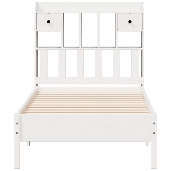 vidaXL Cama con estantería sin colchón madera maciza blanca 75x190 cm