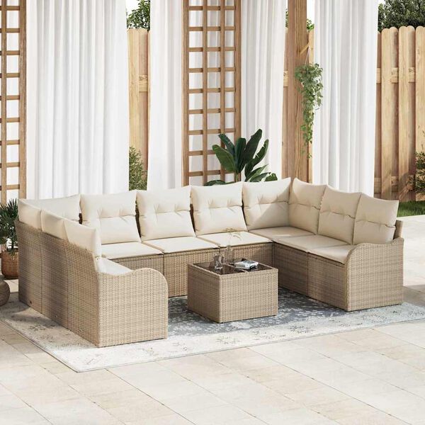 vidaXL Conjunto de sofá de jardín Beige ratán sintético