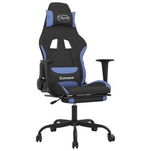 vidaXL Silla gaming de masaje con reposapi&eacute;s tela negro y azul