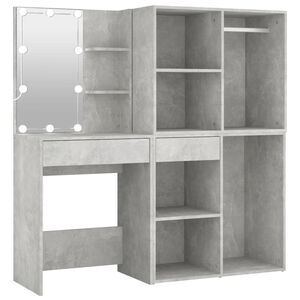 vidaXL Tocador con LED y 2 armarios madera contrachapada gris hormig&oacute;n