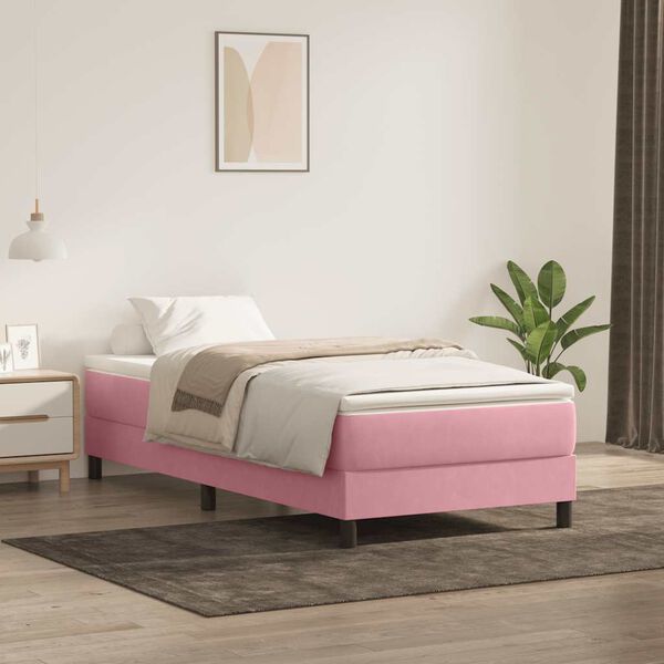 vidaXL Cama box spring sin colch&oacute;n terciopelo rosa 100x210 cm