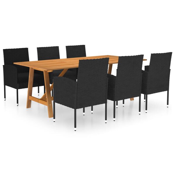 vidaXL Juego de comedor de jard&iacute;n 7 piezas negro