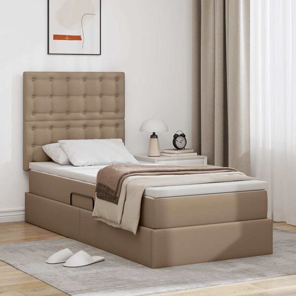 vidaXL Cama con almacenamiento y LED con colch&oacute;n Capuchino 90 x 200 cm