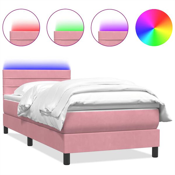 vidaXL Cama box spring con colch&oacute;n y LED terciopelo rosa 100x210 cm
