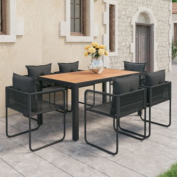 vidaXL Set de comedor de jard&iacute;n de 7 piezas PVC rat&aacute;n negro y marr&oacute;n