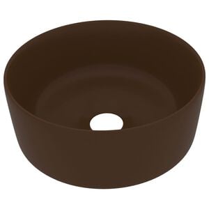 vidaXL Lavabo de lujo redondo cer&aacute;mica marr&oacute;n oscuro mate 40x15 cm