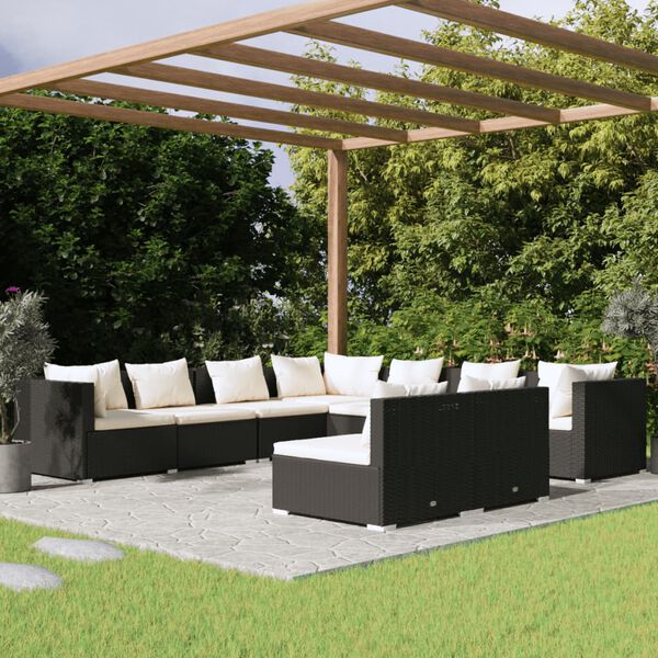 vidaXL Set de muebles de jardín 9 pzas y cojines ratán sintético negro