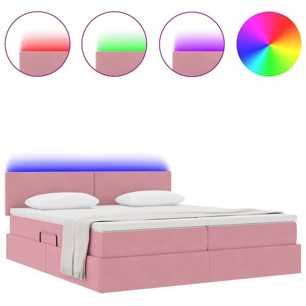 vidaXL Cama con tira de luces LED Rosa 180 x 200 cm Terciopelo