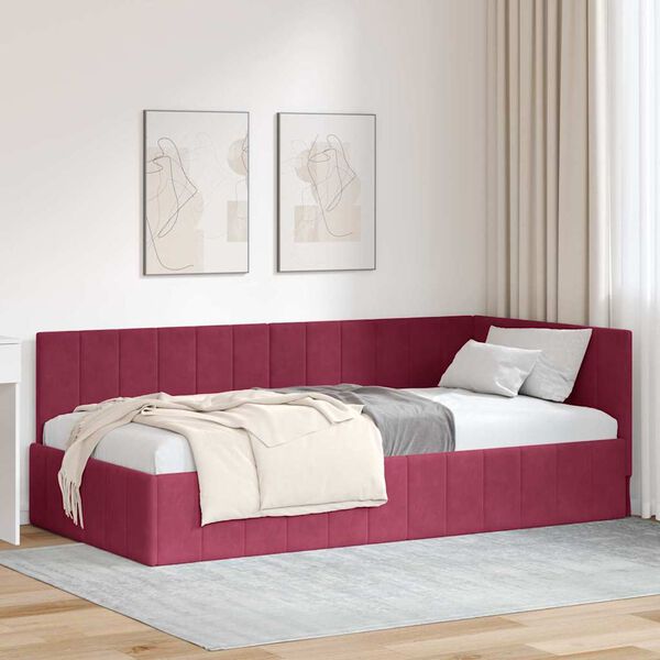 vidaXL Estructura de cama en esquina Rojo vino 90 cm x 190 cm
