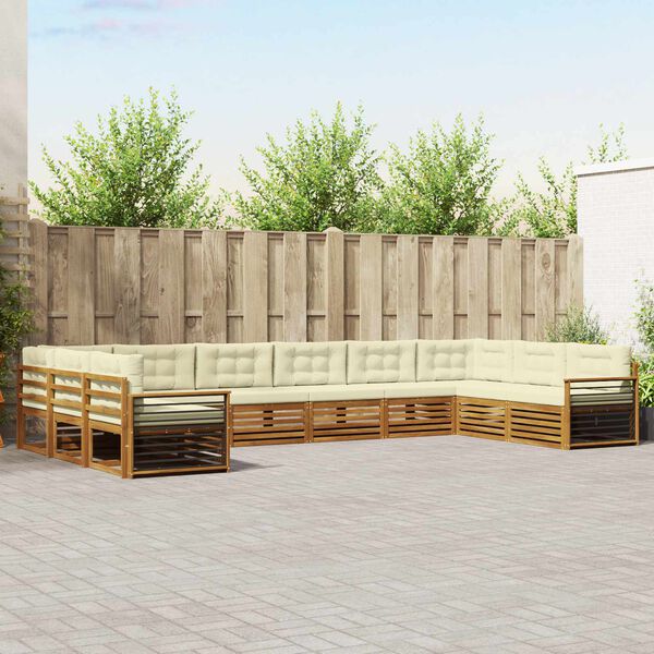 vidaXL Juegos de sof&aacute;s 10 pcs Natural y Crema Madera de Acacia S&oacute;lida