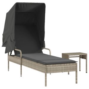 vidaXL Tumbona con capota y mesa rat&aacute;n sint&eacute;tico gris claro