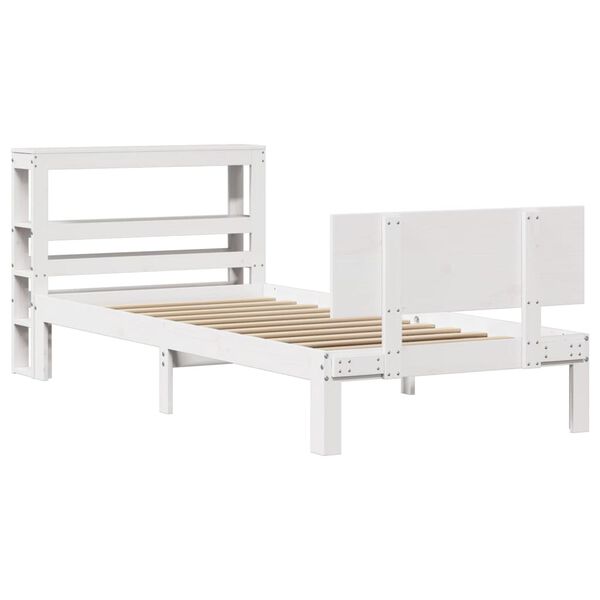 vidaXL Estructura de cama con cabecero madera pino blanco 75x190 cm