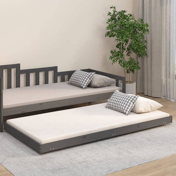 vidaXL Estructura de cama madera maciza de pino gris 90x200 cm