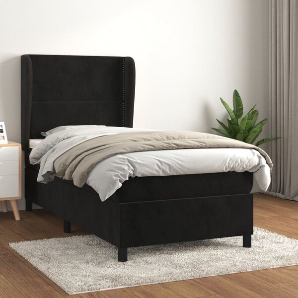 vidaXL Cama box spring con colch&oacute;n terciopelo negro 100x200 cm