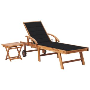 vidaXL Tumbona con mesa y coj&iacute;n madera maciza de teca