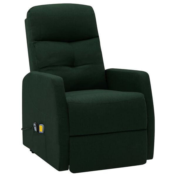 vidaXL Sill&oacute;n de masaje elevable tela verde oscuro