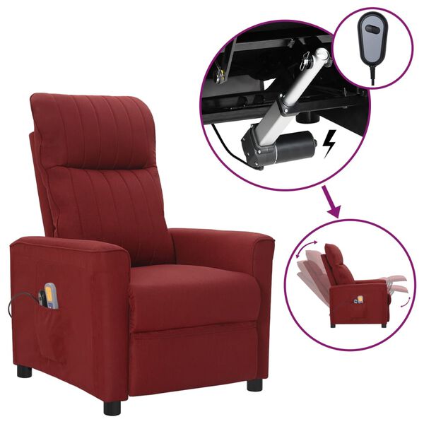 vidaXL Sill&oacute;n de masaje el&eacute;ctrico tela rojo tinto