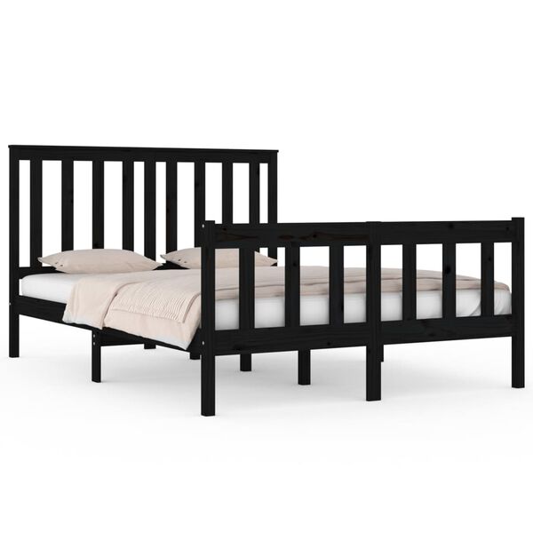 vidaXL Estructura de cama doble sin colch&oacute;n madera maciza negro