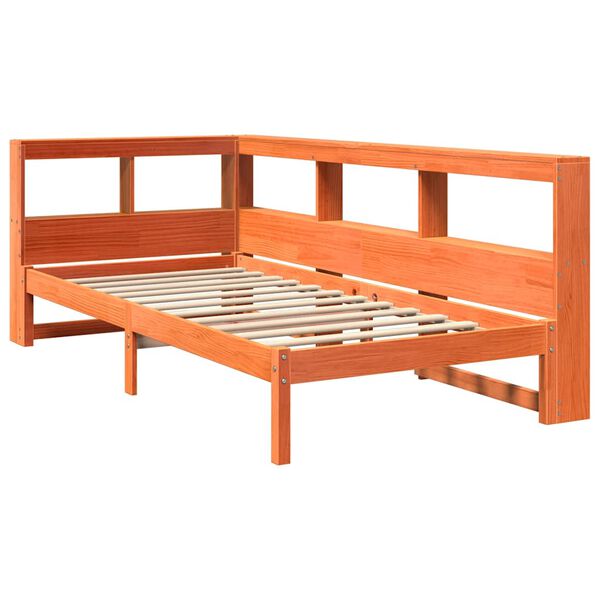 vidaXL Cama con estanter&iacute;a sin colch&oacute;n madera maciza marr&oacute;n 100x200 cm