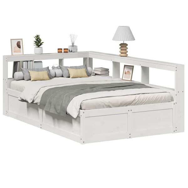 vidaXL Cama con estanter&iacute;a sin colch&oacute;n madera maciza blanca 160x200 cm