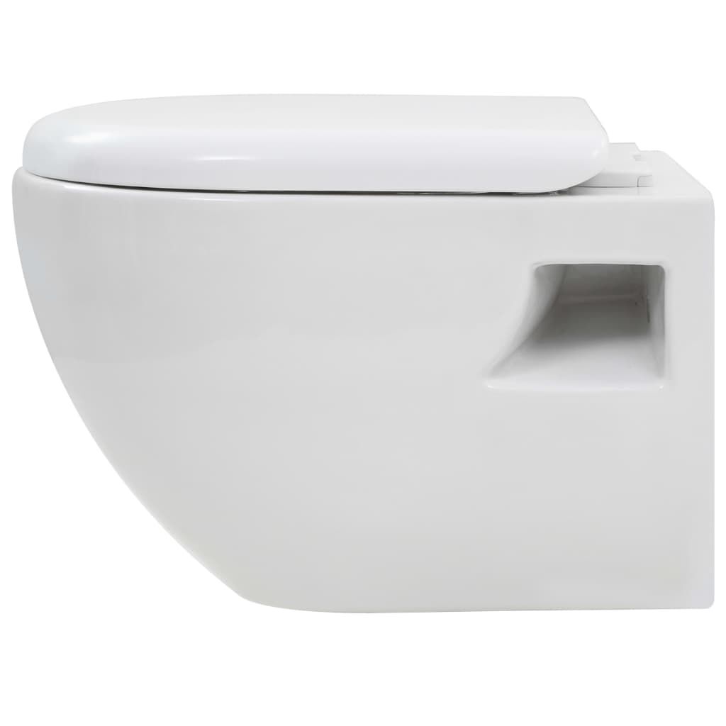 vidaXL Inodoro de Montaje en la Pared de Cerámica Blanco Cierre Suave Váter WC 