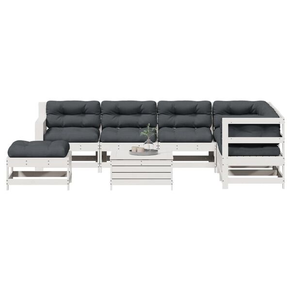 vidaXL Set muebles jard&iacute;n con cojines 8 pzas madera maciza pino blanco